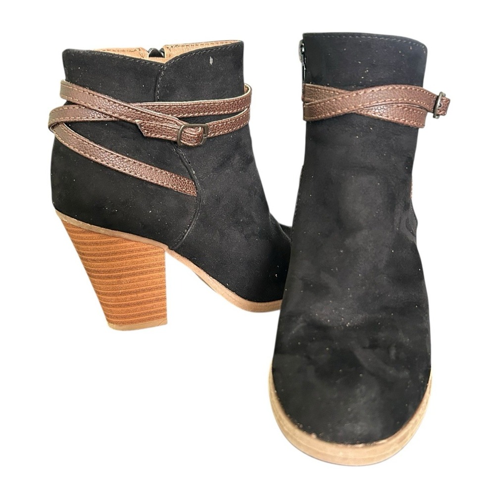 Just Fab Galinah Heeled Faux Suede Side Zip Booties Womens Size 6M Black